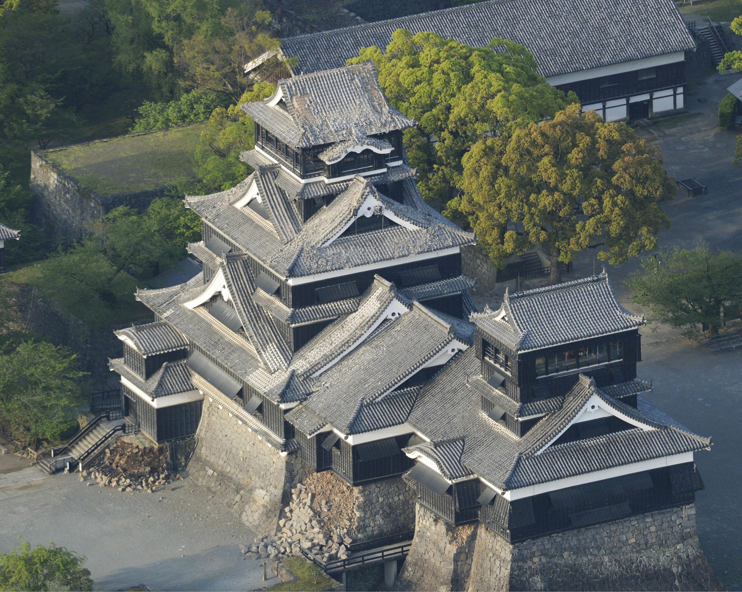 Damage to Kumamoto Castle caused by an earthquake is seen in Kumamoto, southern Japan
